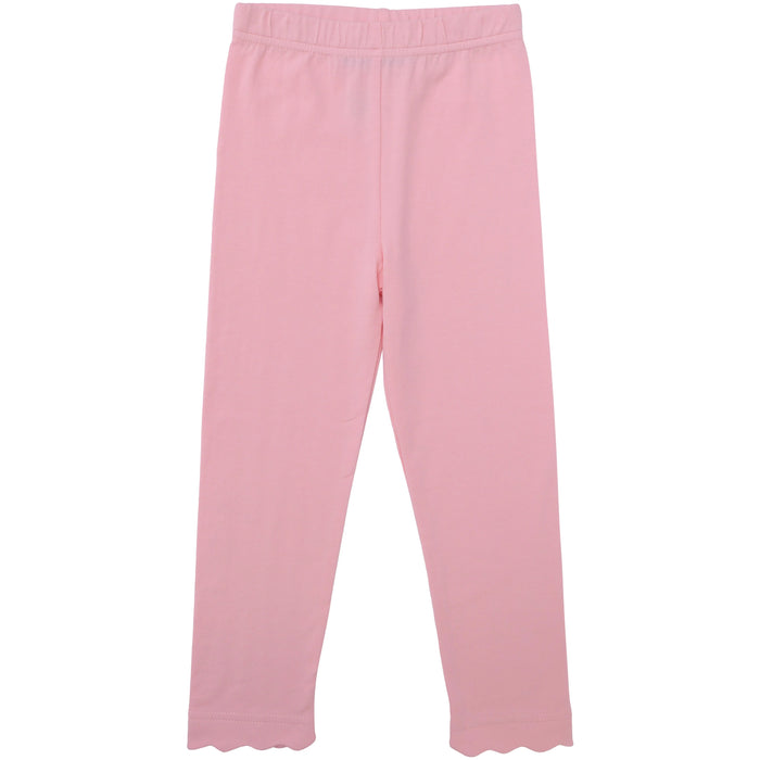 Pink girls' leggings with an elastic waistband and scalloped hems, shown flat against a white background.