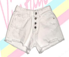 VINTAGE HAVANA WHITE DENIM EXPOSED BUTTON SHORT