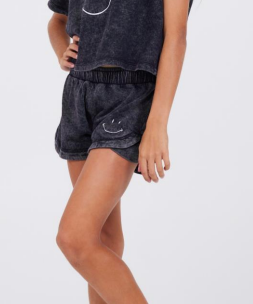 VINTAGE HAVANA WASHED BLACK SHORTS W/HAPPY EMBROIDERY