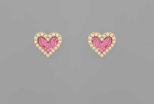 PEARL TRIM GLITTER HEART EARRINGS