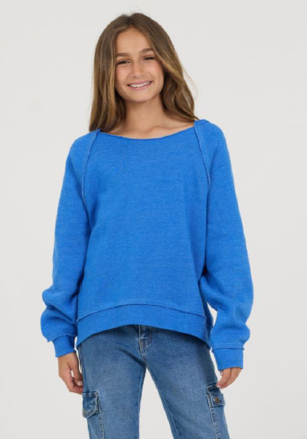 VINTAGE HAVANA COBALT HI LO OFF SHOULDER SWEATSHIRT