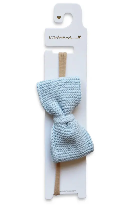 CHIC KNIT BOW SOFT HEADBAND - BABY BLUE