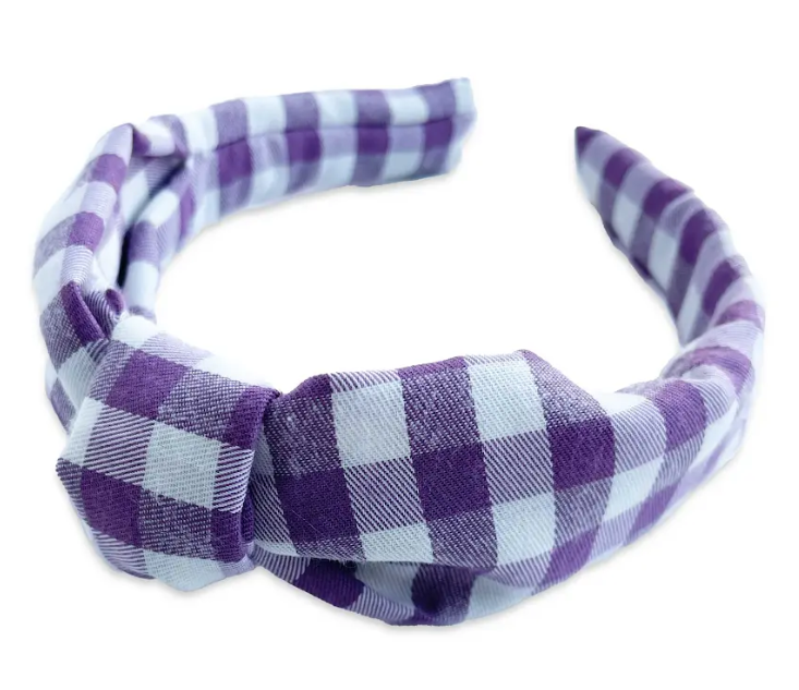 FLANNEL GINGHAM KNOT HEADBAND - LAVENDER