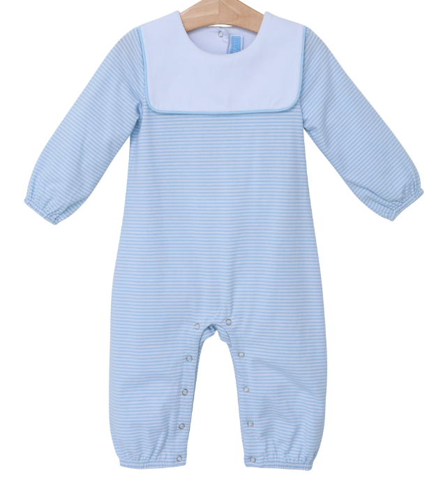 TROTTER STREET LUCAS ROMPER LIGHT BLUE STRIPE