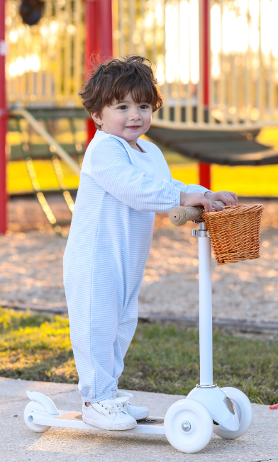 TROTTER STREET LUCAS ROMPER LIGHT BLUE STRIPE