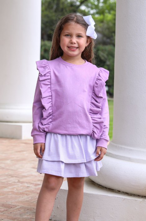 TROTTER STREET LAURA RUFFLE PULLOVER LAVENDER