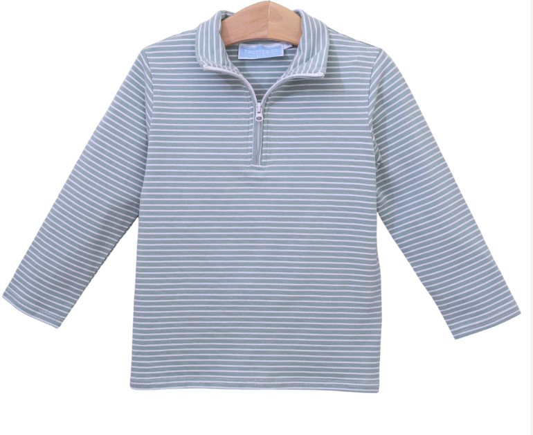 TROTTER STREET TUCKER PULLOVER SAGE STRIPE