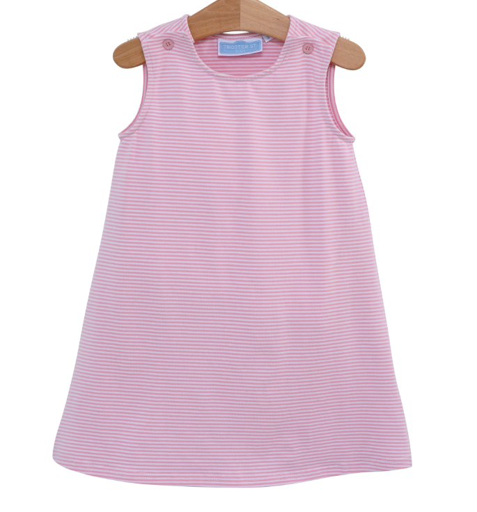 TROTTER STREET CAROLINE DRESS LIGHT PINK STRIPE