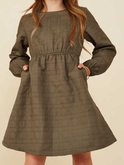 HAYDEN GIRLS QUILED LONG SLEEVE A LINE DRESS