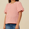 HAYDEN GIRLS STRIPED TERRY TEXTURED PUFF SLEEVE KNIT TOP