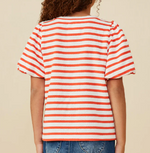 HAYDEN GIRLS STRIPED TERRY TEXTURED PUFF SLEEVE KNIT TOP