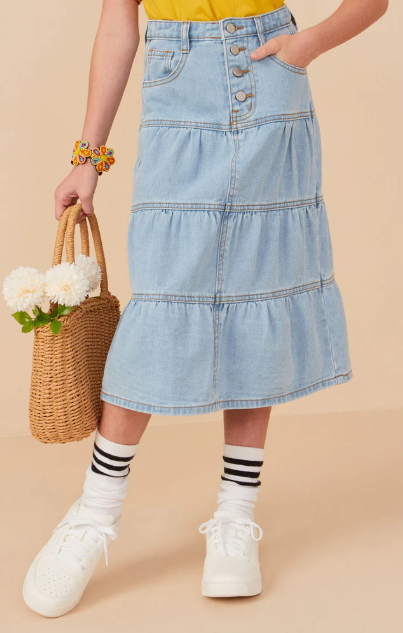 HAYDEN GIRLS BUTTON FLY MAXI DENIM SKIRT