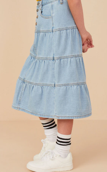 HAYDEN GIRLS BUTTON FLY MAXI DENIM SKIRT