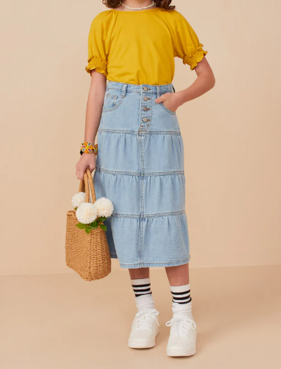 HAYDEN GIRLS BUTTON FLY MAXI DENIM SKIRT