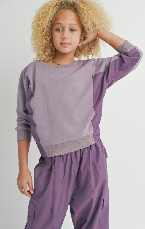 SADIE & SAGE TWEEN VITA CREWNECK WITH NYLON PANELS