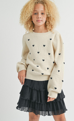 SADIE & SAGE TWEEN HEART EYES EMBROIDERED SWEATER CREAM