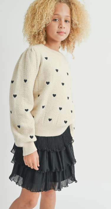 SADIE & SAGE TWEEN HEART EYES EMBROIDERED SWEATER CREAM