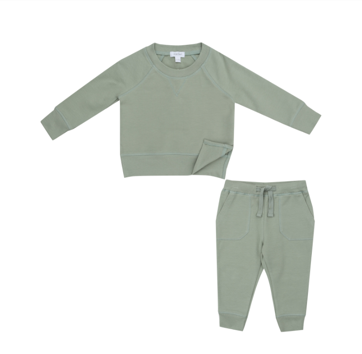 ANGEL DEAR FRENCH TERRY DESERT SAGE SOLID RAGLAN SWEATSHIRT AND JOGGER SET