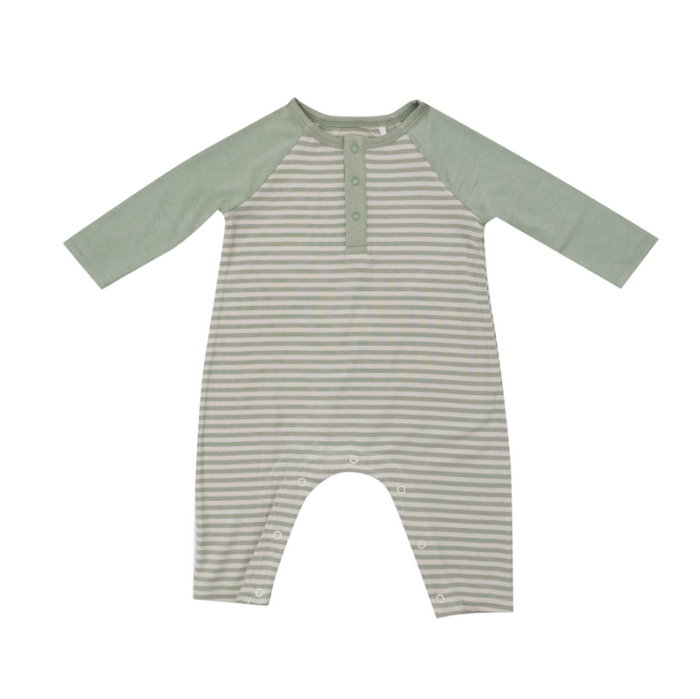 ANGEL DEAR BAMBOO DESERT SAG STRIPE LS RAGLAN HENLEY ROMPER