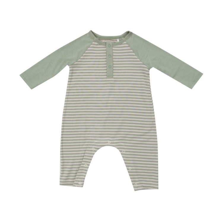 ANGEL DEAR BAMBOO DESERT SAG STRIPE LS RAGLAN HENLEY ROMPER