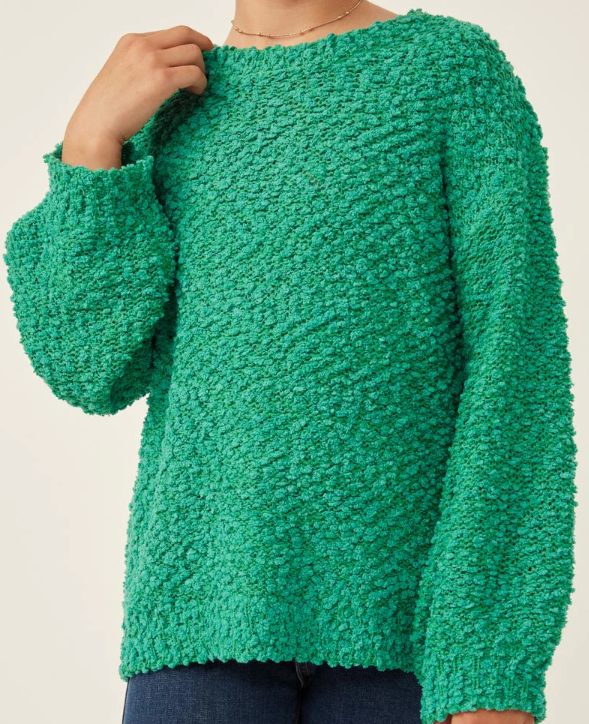 HAYDEN GIRLS POPCORN KNIT PULLOVER SWEATER KELLY GREEN