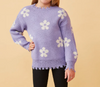 HAYDEN GIRLS DISTRESSED FLORAL PATTERN PULLOVER SWEATER