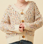 HAYDEN GIRLS CONFETTI POPCORN KNIT BUTTONED SWEATER CARDIGAN