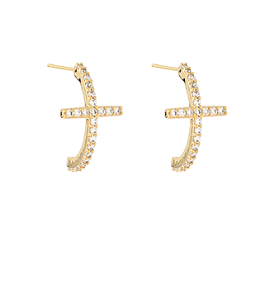 PAVE CRYSTAL CROSS BRASS OPEN HOOPS