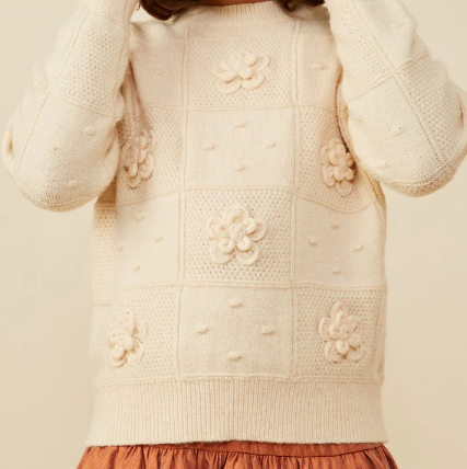 HAYDEN GIRLS HAND KNIT FLORAL PATCH SWEATER