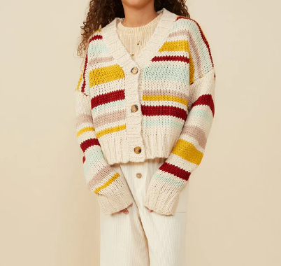 HAYDEN GIRLS KNIT STRIPED CROPED SWEATER CARDIGAN