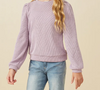 HAYDEN GIRLS RIBBED KNIT BANDED DETAIL MOCK NECK TOP LAVENDER