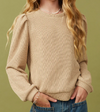 HAYDEN GIRLS RIBBED KNIT BANDED DETAIL MOCK NECK TOP TAUPE