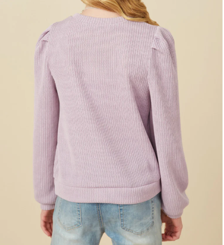 HAYDEN GIRLS RIBBED KNIT BANDED DETAIL MOCK NECK TOP LAVENDER