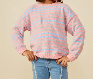 HAYDEN GIRLS ULTRA SOFT MULTI COLOR STRIPE PULLOVER SWEATER