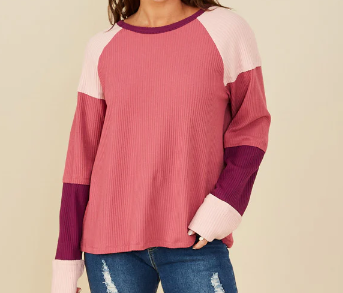 HAYDEN GIRLS COLOR BLOCK RIBBED KNIT LONG SLEEVE TOP