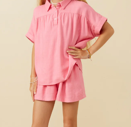 HAYDEN GIRLS SHORT SLEEVE COLLARED DOLMAN TOP