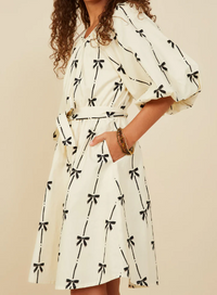 HAYDEN GIRLS ALL OVER BOW PRINT BELTED DRESS