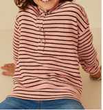 HAYDEN GIRLS TEXTURE STRIPE KNIT 1/2 BUTTON UP TOP