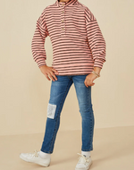 HAYDEN GIRLS TEXTURE STRIPE KNIT 1/2 BUTTON UP TOP