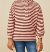 HAYDEN GIRLS TEXTURE STRIPE KNIT 1/2 BUTTON UP TOP