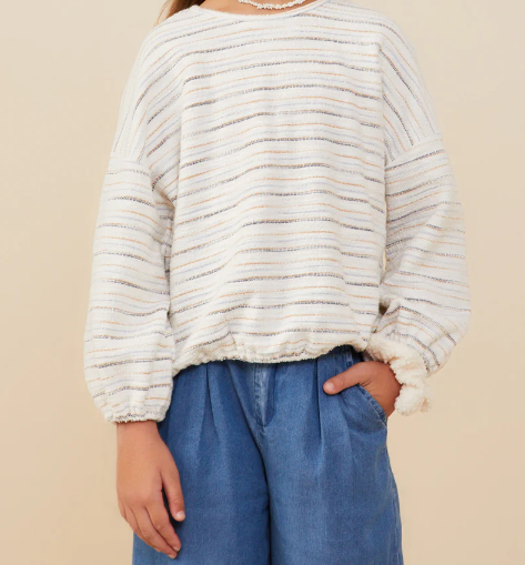 HAYDEN GIRLS SKETCH STRIPED TERRY KNIT TOP