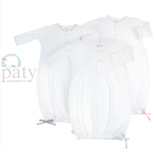 PATY LS DAY GOWN WITH 2 FRONT BUTTON NEWBORN WHITE/LAVENDER