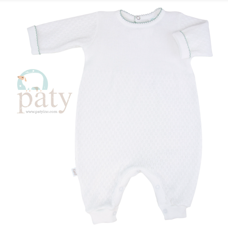 PATY CUFFED LS ROMPER WHITE/MINT