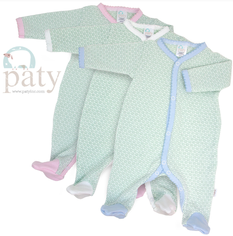 PATY FOOTIE WITH PIMA TRIM MINT/BLUE