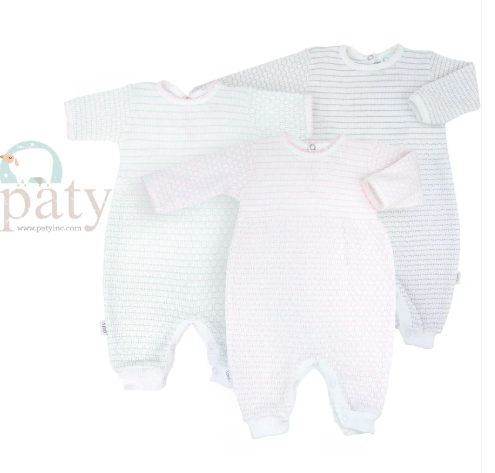 PATY LS PINSTRIPE ROMPER PIMA TRIM GREY/PINK