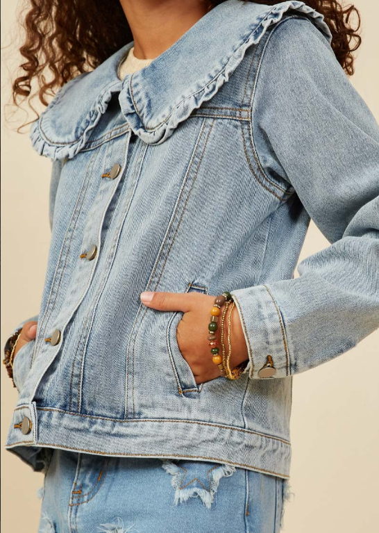 HAYDEN GIRLS EXAGGERATED RUFFLE COLLAR DENIM JACKET