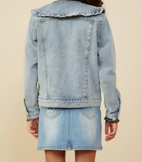 HAYDEN GIRLS EXAGGERATED RUFFLE COLLAR DENIM JACKET