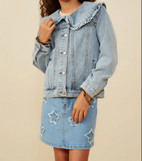 HAYDEN GIRLS EXAGGERATED RUFFLE COLLAR DENIM JACKET