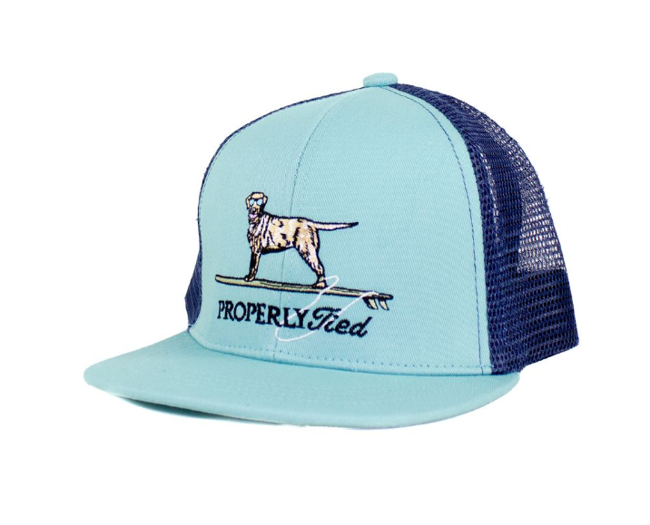 PROPERLY TIED LD TRUCKER HAT SURFING DOG