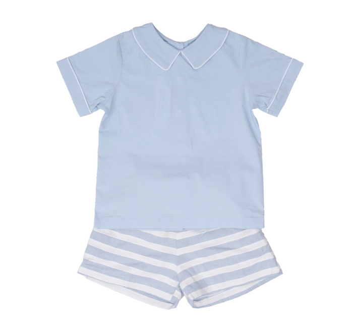 THE OAKS JOHN BLUE & WHITE STRIPE SHORT SET